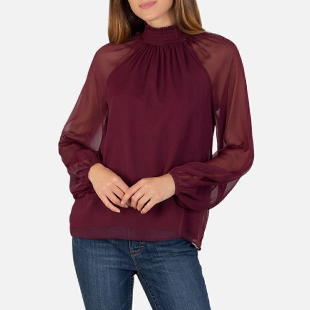 JOIE LImited Edition smocked neck wine blouse Size L